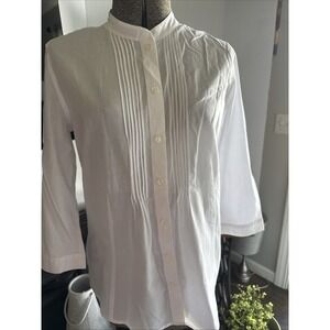 J. Jill White 3/4 Sleeve Blouse with Pleated Details 100% Cotton Sz M